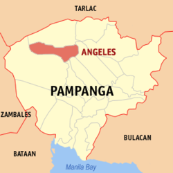 Mapa ng Pampanga na nagpapakita sa lokasyon ng Lungsod ng Angeles.