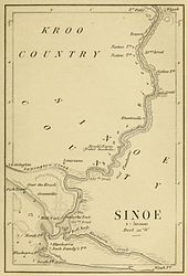 Karte von Greenville, an der Mündung des Sinoe River (um 1890)