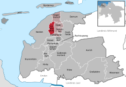 Läget för kommunen Lütetsburg i Landkreis Aurich