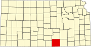 Map of Kansas highlighting Sumner County