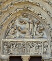 Detajl skulpture severnega portala; mučeništvo sv. Dionizija, Eleutera in Rustika (12. st.)