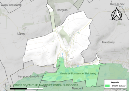 Carte des ZNIEFF de type 1 sur la commune.