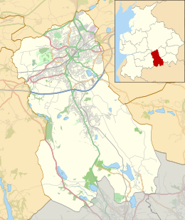 Blackburn'ün Lancashire'daki konumu