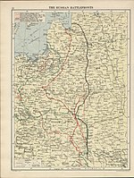 Harta zonelor de bătălie de pe Frontul de Est în Primul Război Mondial