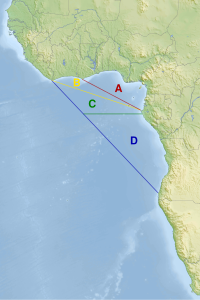 Diferentes límites do golfo de Guinea.