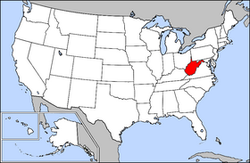 Harta Statelor Unite cu statul West Virginia indicat