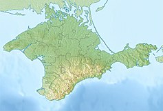 Mapa konturowa Krymu, po lewej nieco na dole znajduje się punkt z opisem „miejsce bitwy”