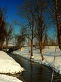 Zimowy krajobraz wokół koryta rzeki Bobrek