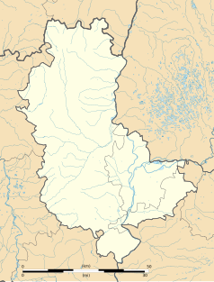 Mapa konturowa Rodanu, blisko centrum na prawo znajduje się punkt z opisem „Neuville-sur-Saône”