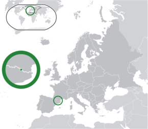 Amplasarea Andorrei (verde) în cadrul Europei