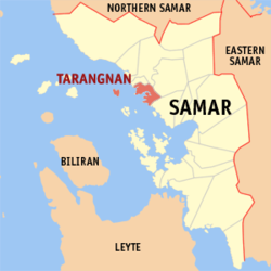 Mapa ng Samar na nagpapakita sa lokasyon ng Tarangnan.