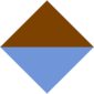 A two-toned diamond shape, one half of which is brown and the other half light blue