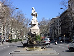 Font de Diana (1919), de Venanci Vallmitjana, Gran Via amb Roger de Llúria.