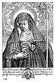 Santa Gertrude di Helfta (1256-1302) veste lo stemma del Sacro Cuore di Gesù con la scritta latina "In corde Gertrudis inveniètis me." (trad. "mi troverai mediante il cuore di Gertrude")[3].
