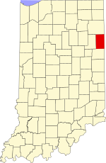 Map of Indiana highlighting Adams County