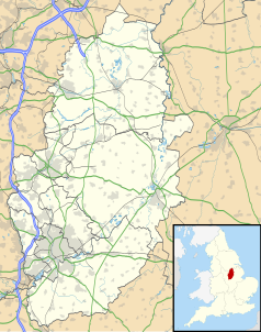 Mapa konturowa Nottinghamshire, u góry po lewej znajduje się punkt z opisem „Wallingwells”