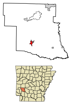 Location of Murfreesboro in Pike County, Arkansas.