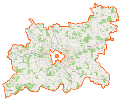 Mapa konturowa powiatu siedleckiego, po lewej nieco u góry znajduje się punkt z opisem „Mokobody”