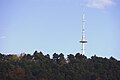 Blick von Süden zur Gipfelregion des Sudmerbergs mit Sudmerbergturm links und Sendeturm des Senders Goslar