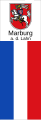 Bannerflagge mit Wappen im weißen Bannerhaupt mit Schriftzug