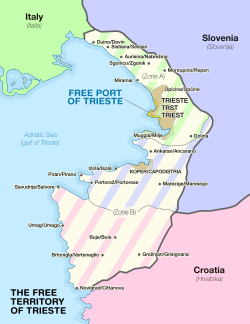 Zone A (green) and Zone B (purple and pink), indicating how the territory was split following its dissolution