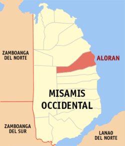 Mapa ng Misamis Occidental na nagpapakita sa lokasyon ng Aloran.