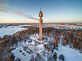 View of the Kaknäs Tower and the transmitter building.