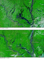 اکتوبر 2005 کے اوائل میں جب بارش نے شمال مغربی بنگلہ دیش کے دریاؤں کو اپنے کنارے پر دھکیل دیا تھا تو درجنوں دیہات ڈوب گئے تھے۔ناسا کے ٹیرا سیٹیلائٹ پر اعتدال پسند ریزولوشن امیجنگ اسپیکٹروڈیومیٹر (موڈس) نے 12 اکتوبر 2005 کو سیلاب سے متاثرہ گھاگٹ اور عطائی ندیوں کی سب سے اوپر کی تصویر حاصل کی۔ندیوں کا گہرا نیلا سیلاب کی تصویر میں دیہی علاقوں میں پھیل گیا ہے۔