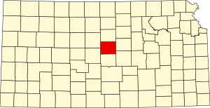 Map of Kansas highlighting Ellsworth County