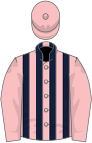 Pink, dark blue stripes, pink sleeves and cap