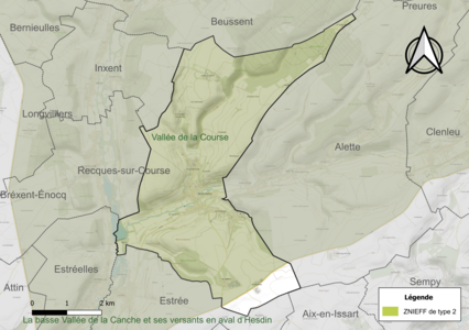 Carte de la ZNIEFF de type 2 sur la commune.