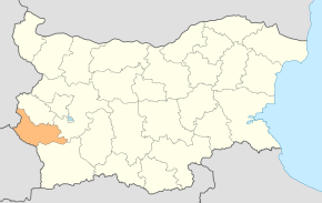 Harta regiunii Kiustendil în cadrul Bulgariei
