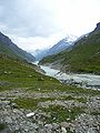 The Dranse de Bagnes at Lac de Mauvoisin with fluvial sediment build-up