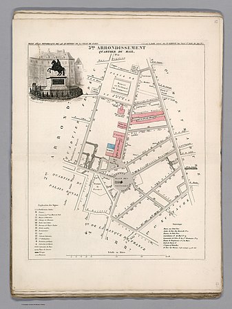 Plan du quartier du Mail dans l'ancien 3e arrondissement en 1834.