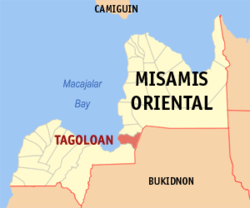 Map of Misamis Oriental with Tagoloan highlighted