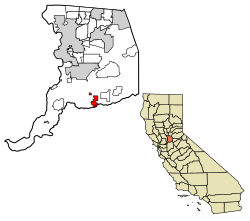 Location of Galt in Sacramento County, California