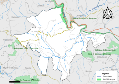 Carte des ZNIEFF de type 1 de la commune.