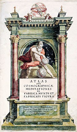 A Földet tartó Atlasz alakja Gerardus Mercator Atlas sive Cosmographicae Meditationes de Fabrica Mundi et Fabricati Figura című 1596-os művének címlapján