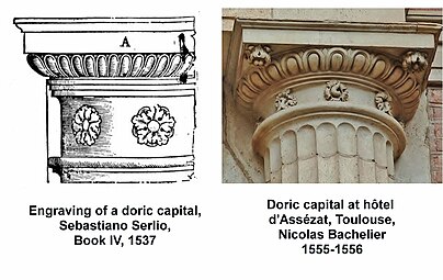 Renaissance Doric capital at Hôtel d'Assézat designed according to a model published by Sebastiano Serlio, France, 1555–1556