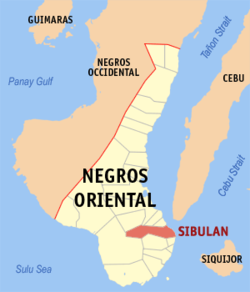 Map of Negros Oriental with Sibulan highlighted