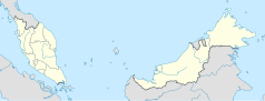 Mapa konturowa Malezji, na dole znajduje się punkt z opisem „Kuching”