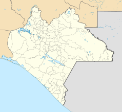 Mapa konturowa Chiapas, u góry znajduje się punkt z opisem „Palenque”