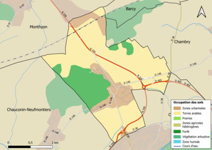 Carte des infrastructures et de l'occupation des sols en 2018 (CLC) de la commune.