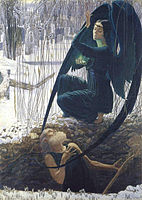 La Mort et le fossoyeur. Tableau de Carlos Schwabe (vers 1890).