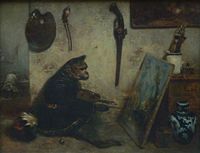 La scimmia pittrice su Interno d'atelier (1833)