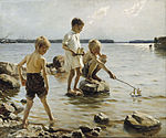 Lekande pojkar på stranden, 1884