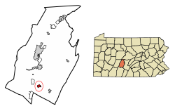 Location of Roaring Spring in Blair County, Pennsylvania.