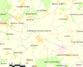 Mapa obce Aubepierre-Ozouer-le-Repos