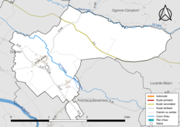 Carte en couleur présentant le réseau hydrographique de la commune