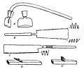 エドワード・S・モースのスケッチによる日本の大工道具。一番上が釿。
